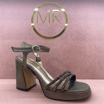 SANDALIA BLACK SILVER - ABIERTA DE 3 LINEAS CON BRILLANTES - TACON DE 10 CM / PLATAFORMA DE CM