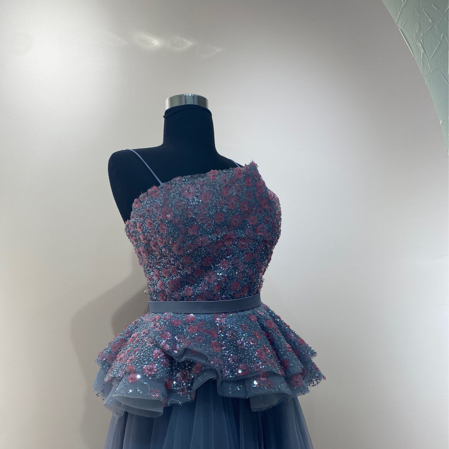 VESTIDO LARGO COLOR ÍNDIGO GRISACEO TALLA 44