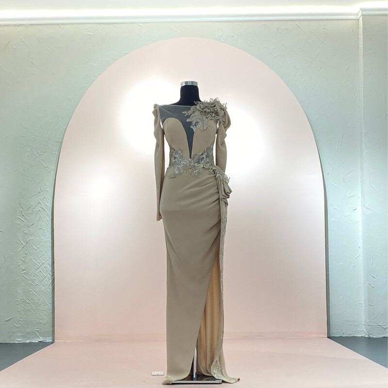 Vestido Largo,	Beige	,Talla	40