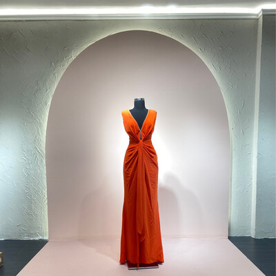 Vestido-Largo-Naranja-Talla/44 AR3598-44 Vestido-Largo-Naranja-Talla/44 AR3598-44