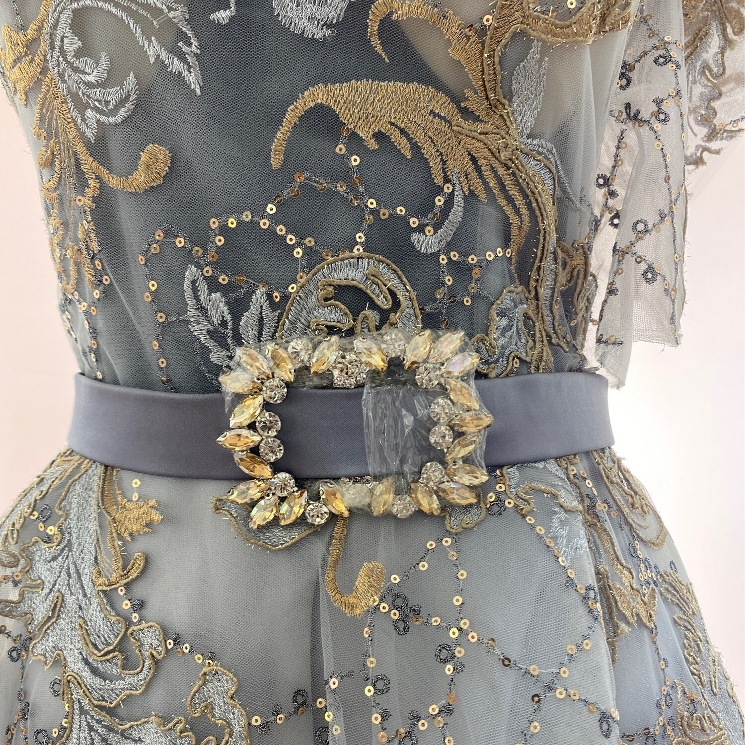 Vestido-MIDI-Gris&amp;Dorado-Talla/44 BL7014