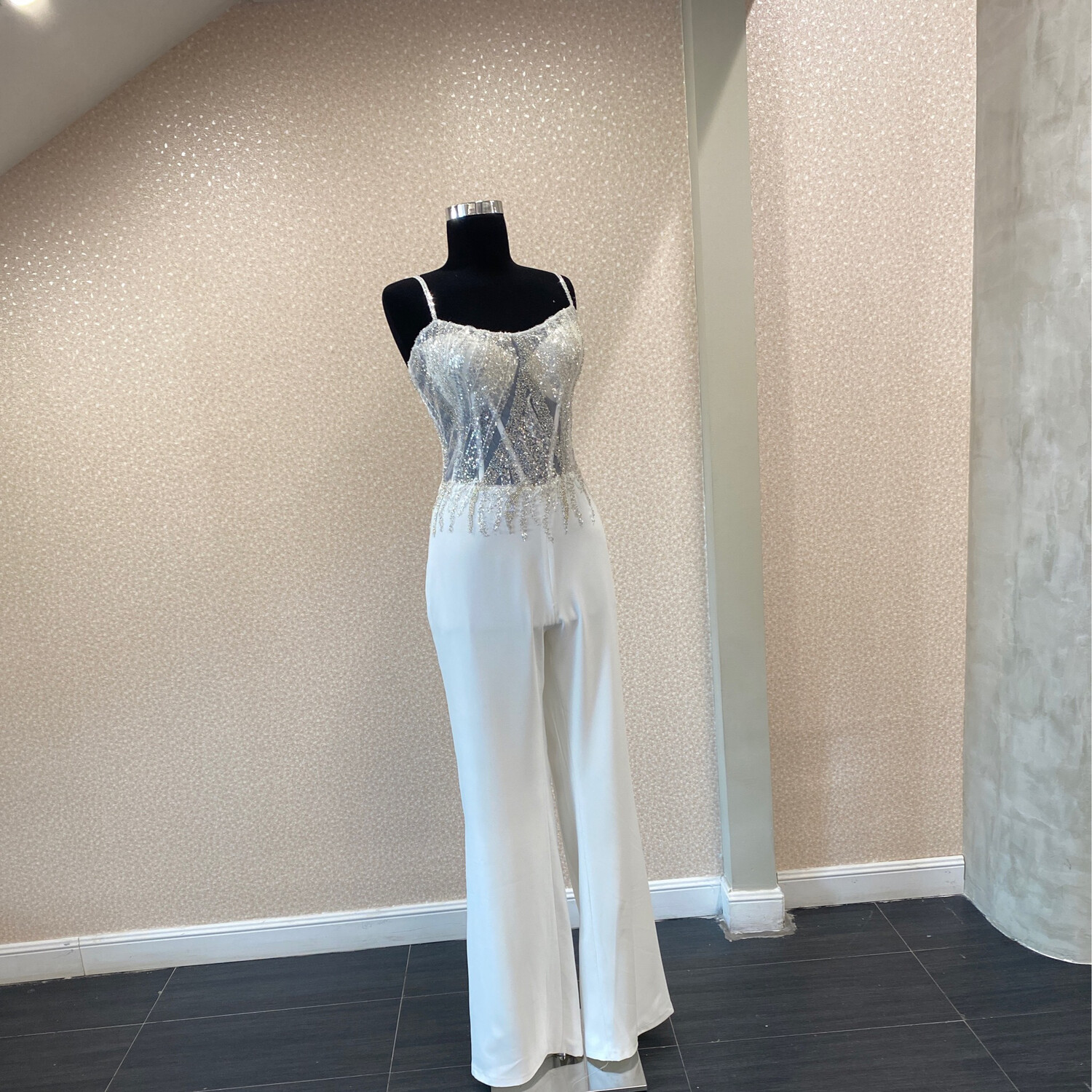 Jumpsuit Con Capa Blanco Largo Talla 12