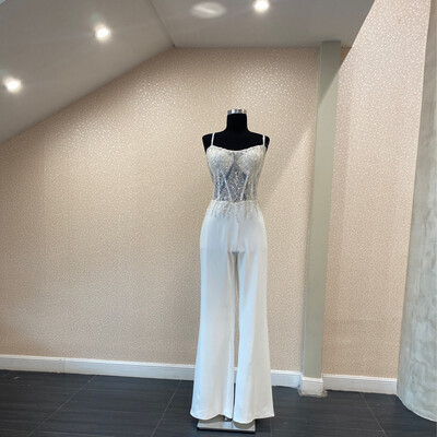 Jumpsuit Con Capa Blanco Largo Talla 12