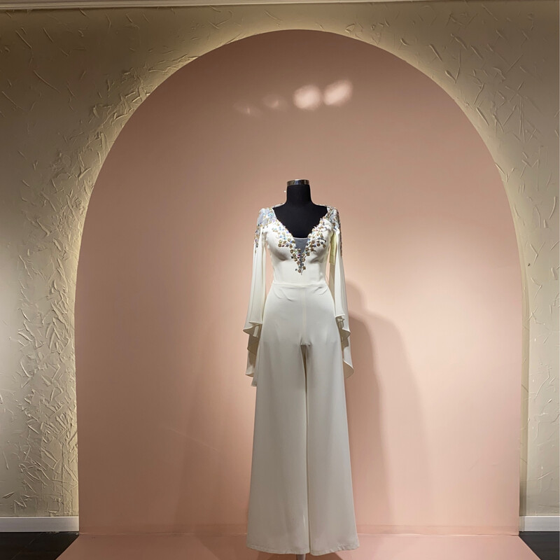 JUMPSUIT LARGO	COLOR	BLANCO	WHITE	DE	TALLA:	40	EU	/	8	US