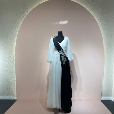 Vestido-Largo-Blanco/Negro-Talla/48 HN058