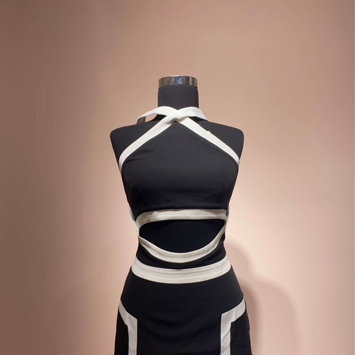 Vestido Largo,	Negro - Blanco	,Talla	36 - 38 - 42