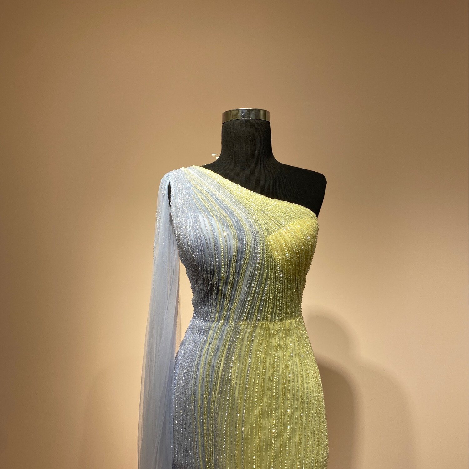 Vestido-Largo-Amarillo/Celeste-talla/12 CW50278-12