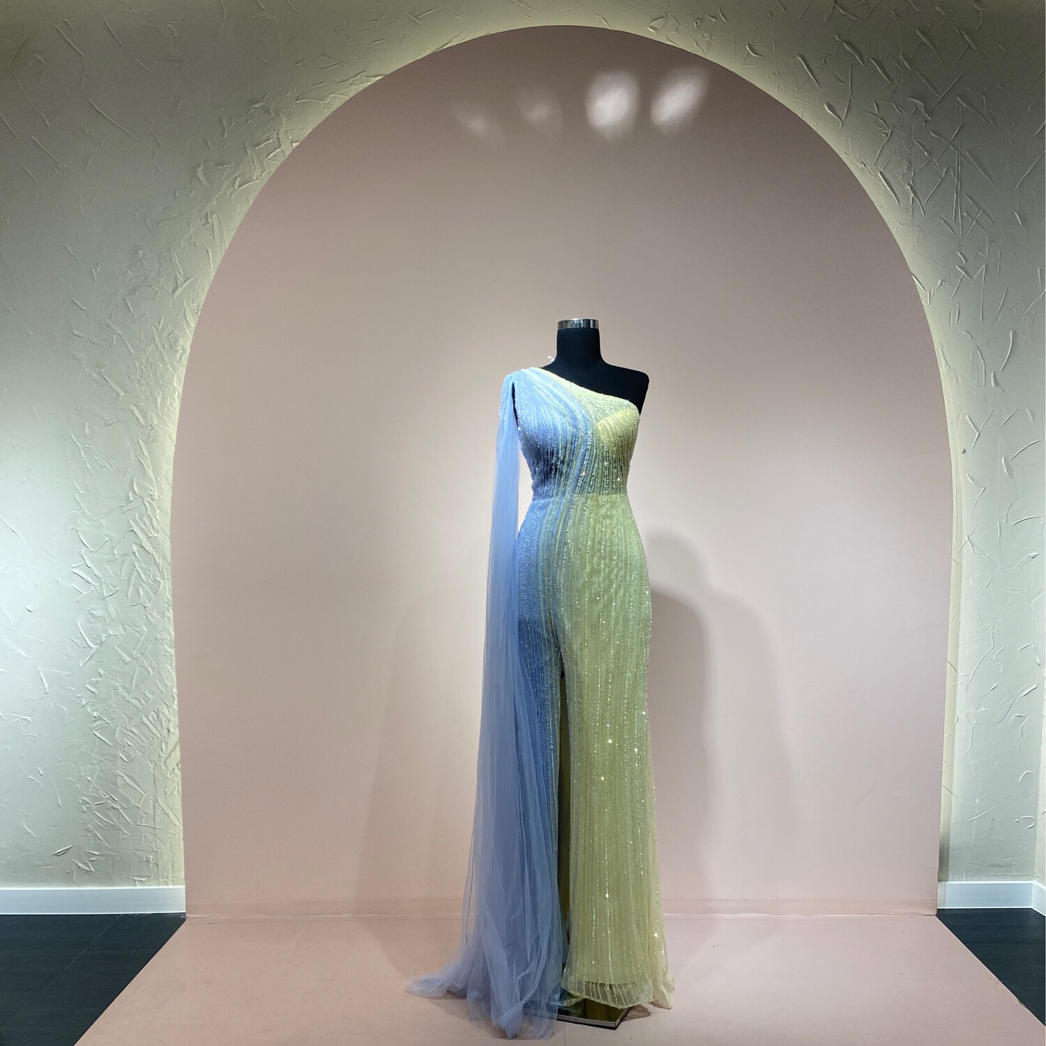 Vestido-Largo-Amarillo/Celeste-talla/12 CW50278-12