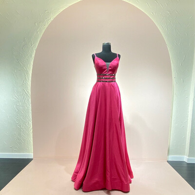 VESTIDO LARGO COLOR ROSADO CORTE A TALLA 38