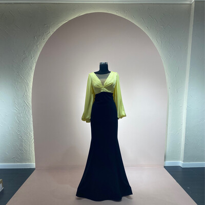 Vestido-Largo-Negro/Amarillo-talla 48
