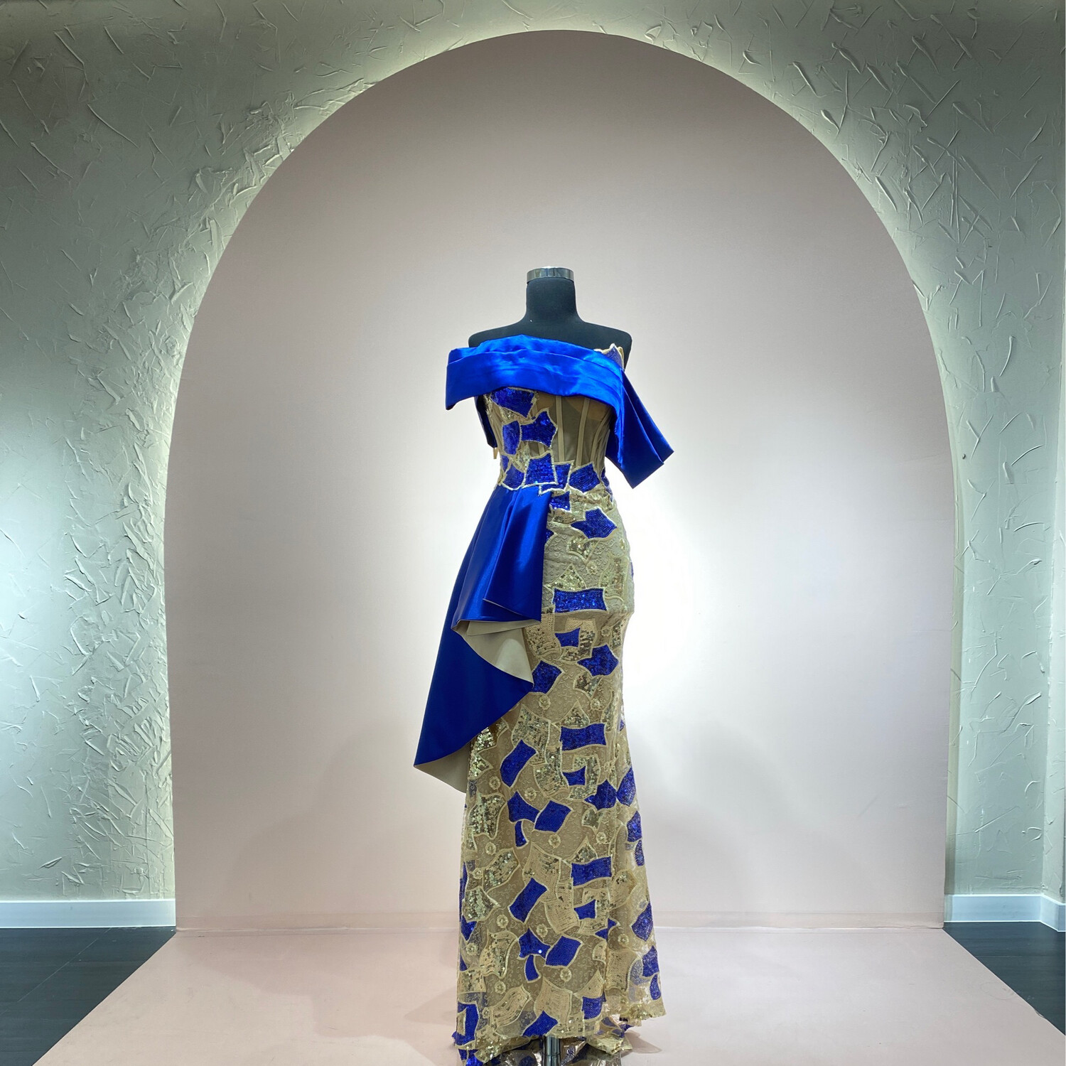 Vestido-Largo-Azul/Dorado-Talla/42