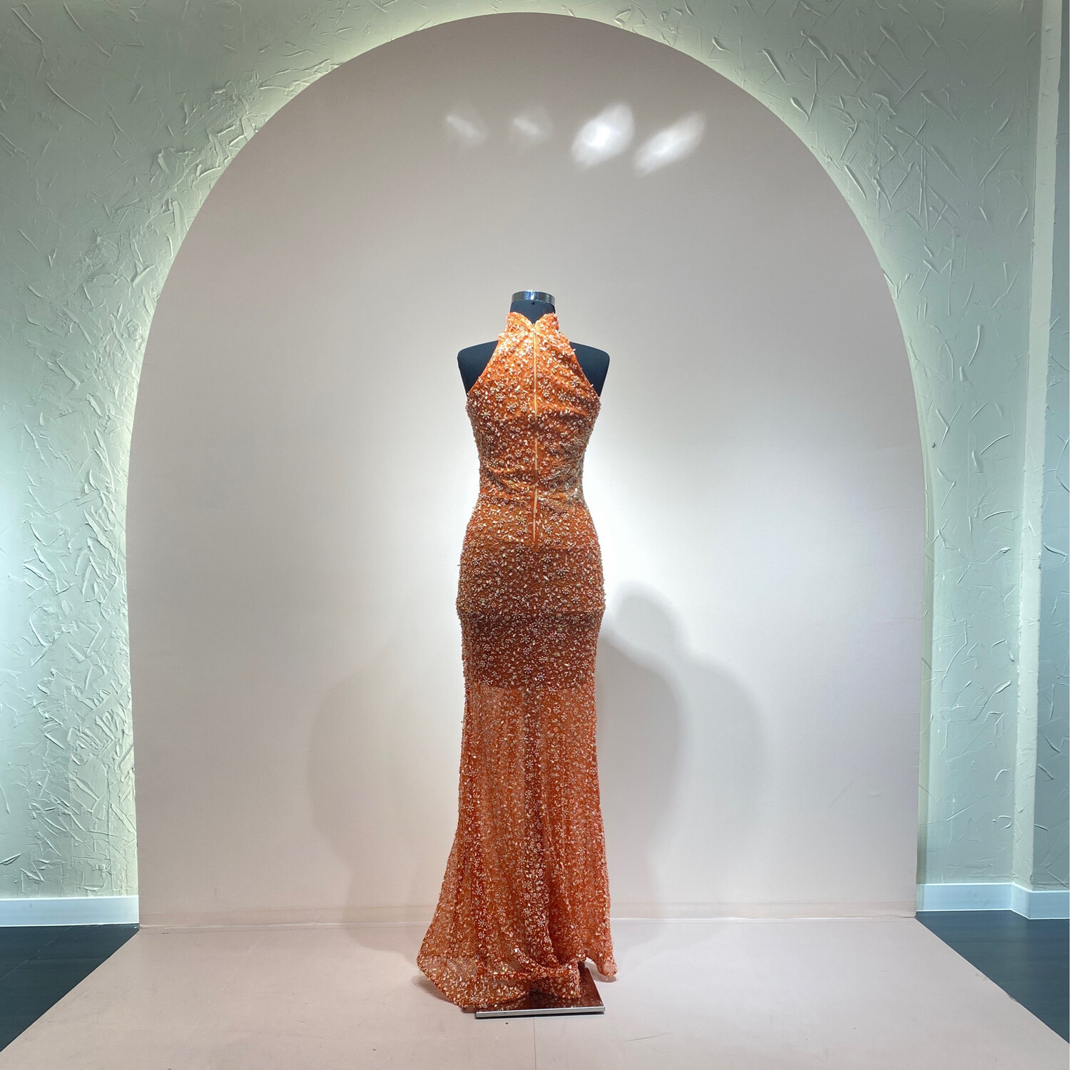 VESTIDO LARGO COLOR NARANJA TALLA 40/XS