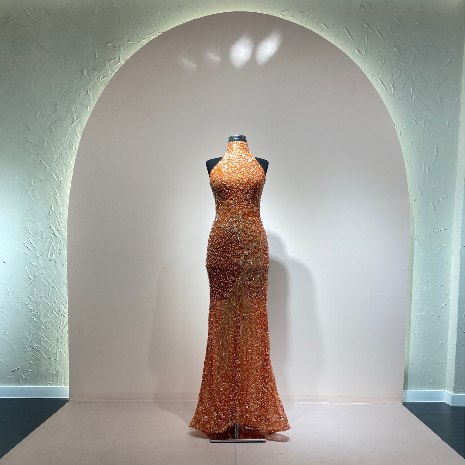 VESTIDO LARGO COLOR NARANJA TALLA 40/XS