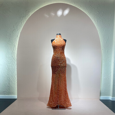 VESTIDO LARGO COLOR NARANJA TALLA 40/XS