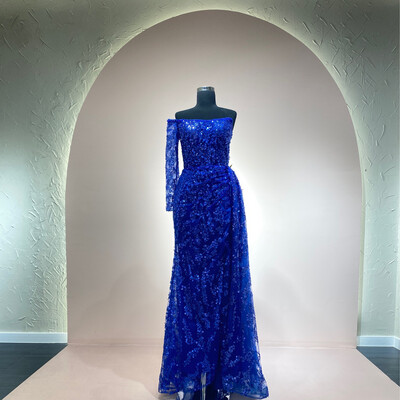 VESTIDO LARGO  CORTE SIRENA TALLA 12/S COLOR AZUL ROYAL