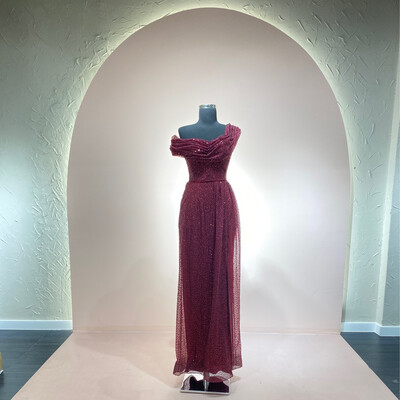 VESTIDO LARGO CORTE CAÍDO TALLA 44/S COLOR ROJO VINO