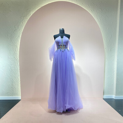 VESTIDO LARGO CORTE PRINCESA TALLA 42 COLOR LILA
