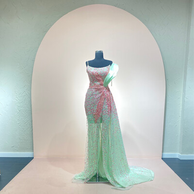 VESTIDO LARGO CORTE SIRENA TALLA 42 COLOR VERDE