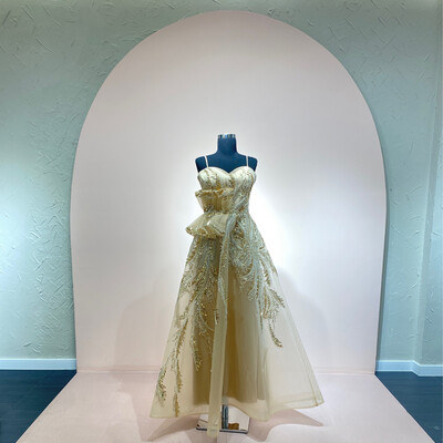 VESTIDO LARGO COLOR NUDE/GOLD TALLA 40/S