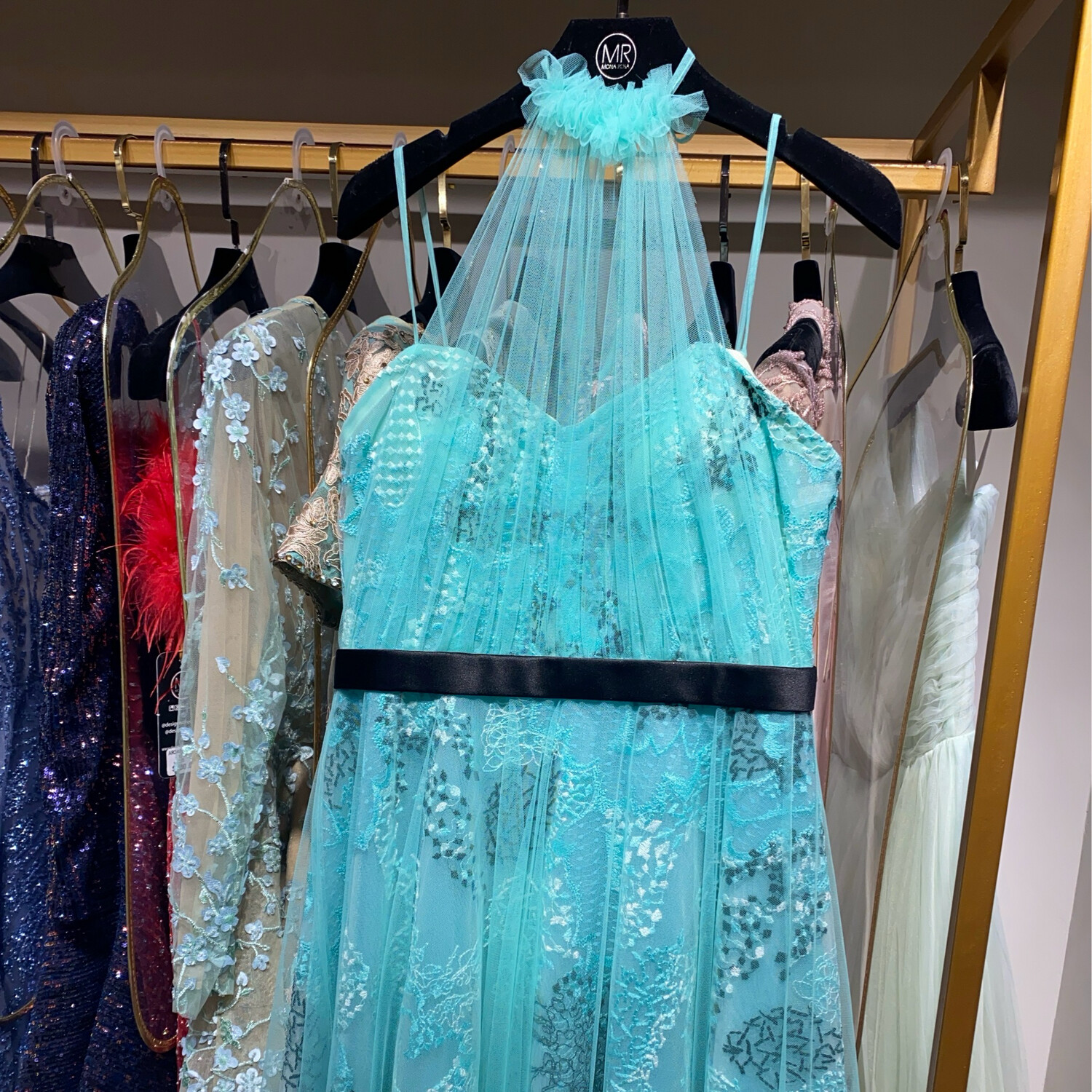 Vestido Corto-Midi Color Aqua Talla 42/S