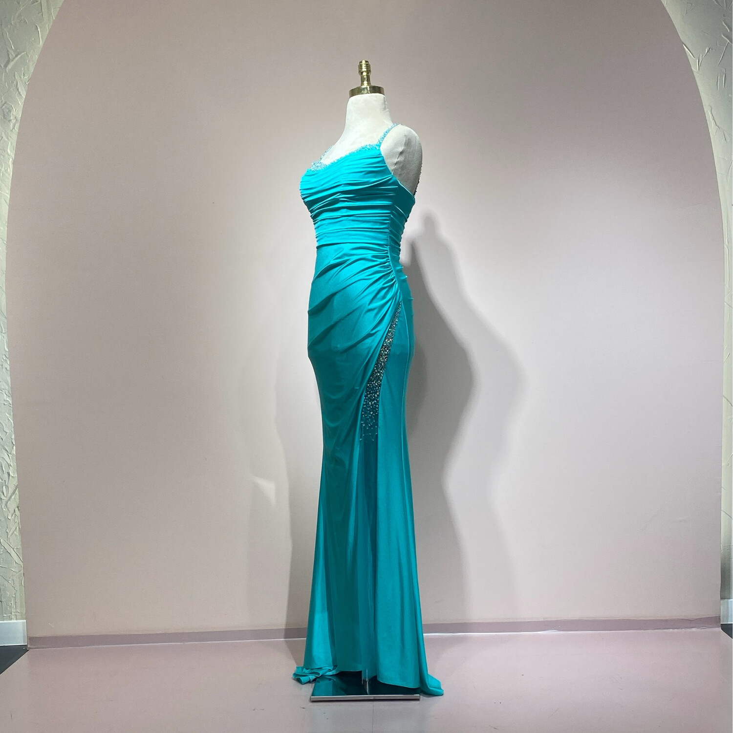 Vestido Largo,	Verde Turquesa	,Talla	12