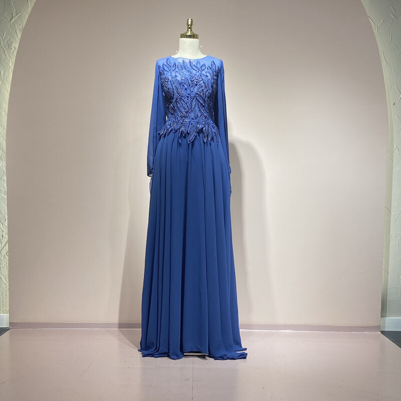 Vestido Largo,	Celeste indigo	,Talla	48