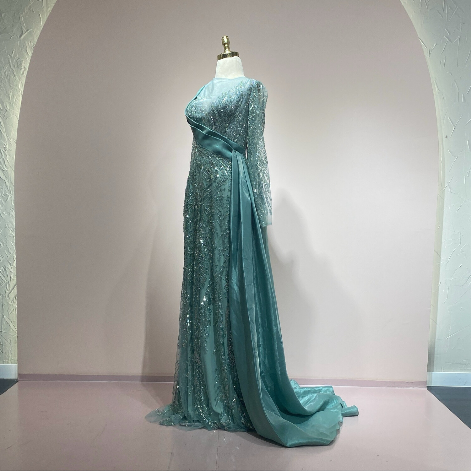 Vestido largo menta talla 16
