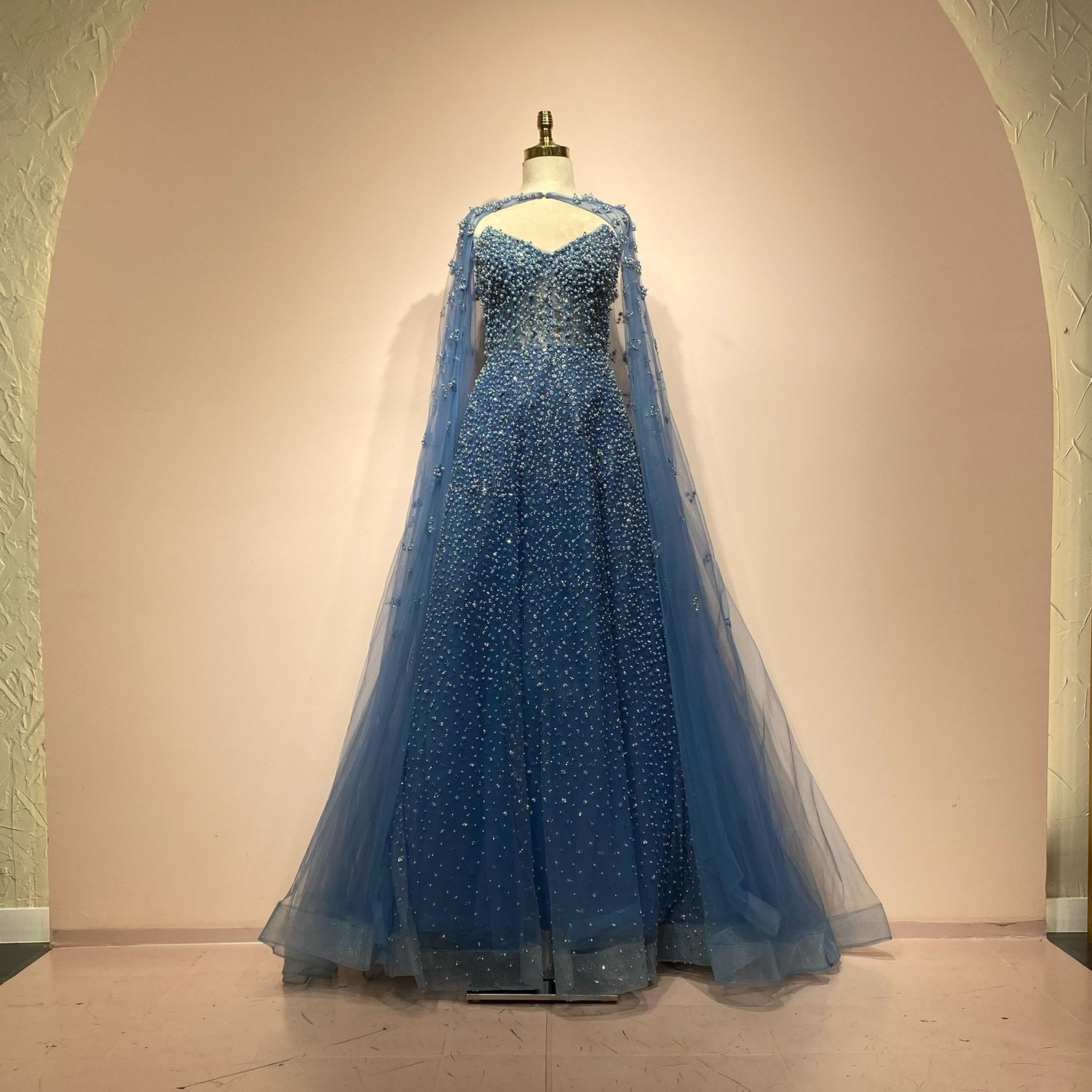 Vestido largo azul indigo talla 12/44