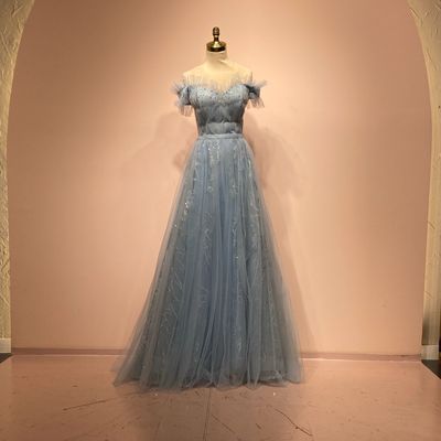 REBAJADO - Vestido Largo - Celeste - Talla: 42