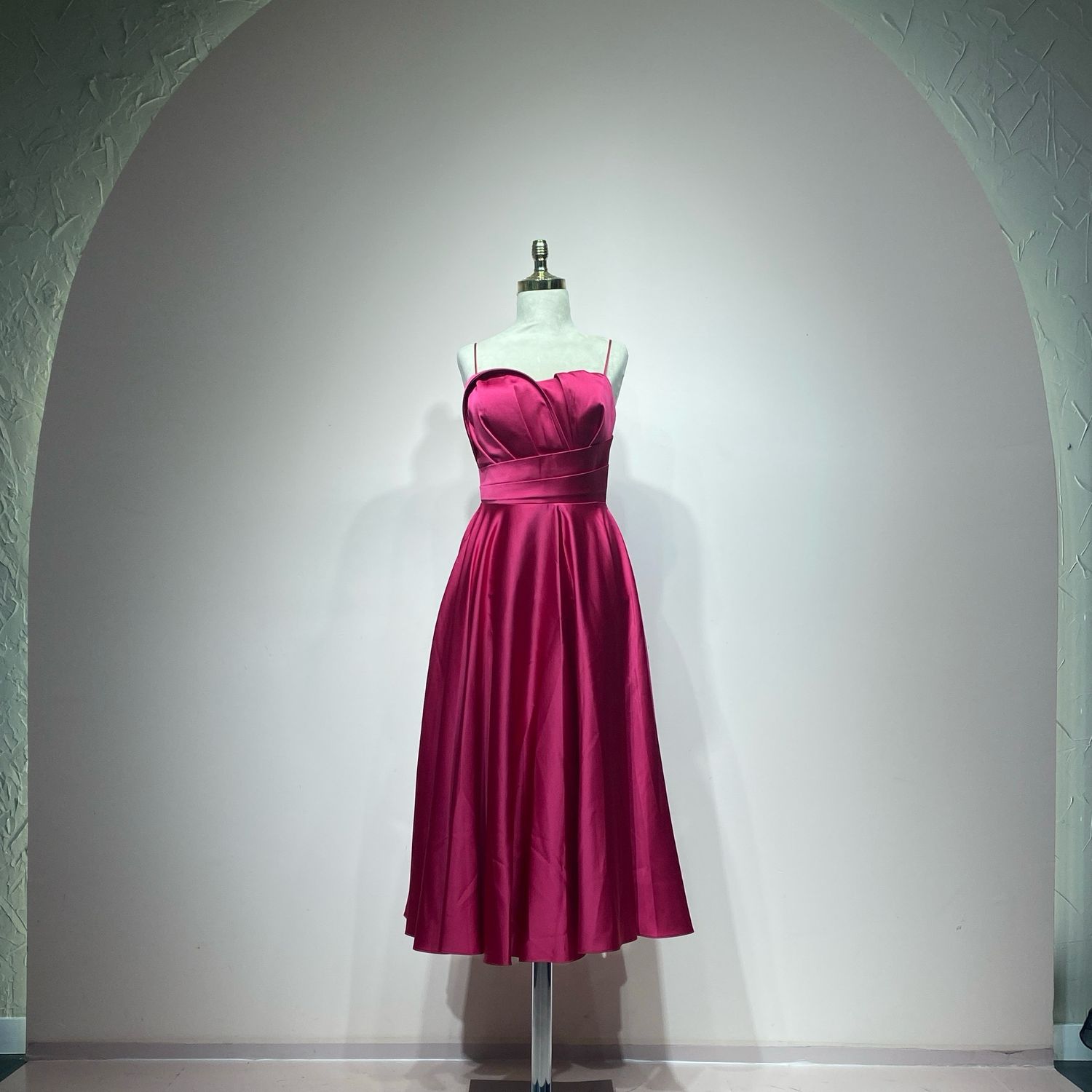 Reddish fuchsia,	midi dress.