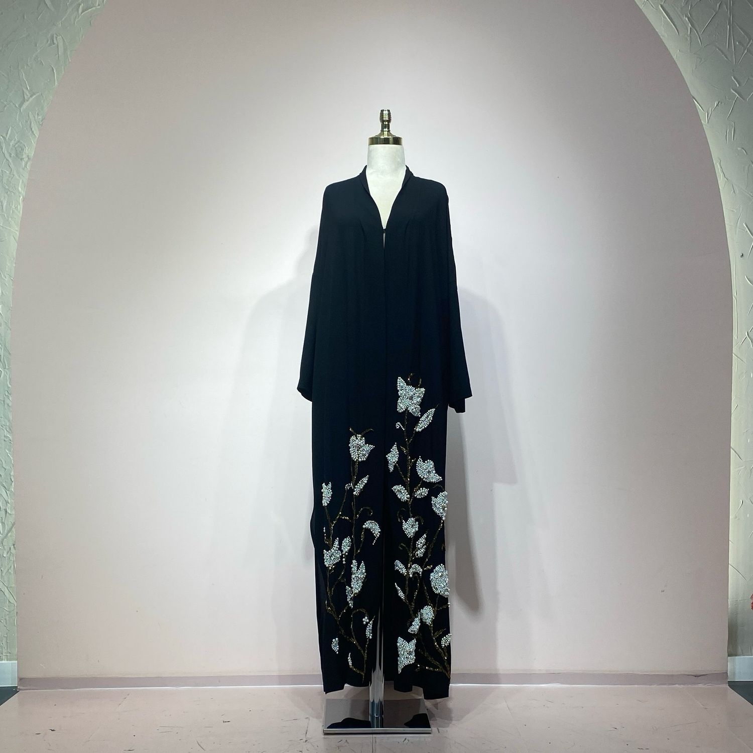 Abaya flores blanco