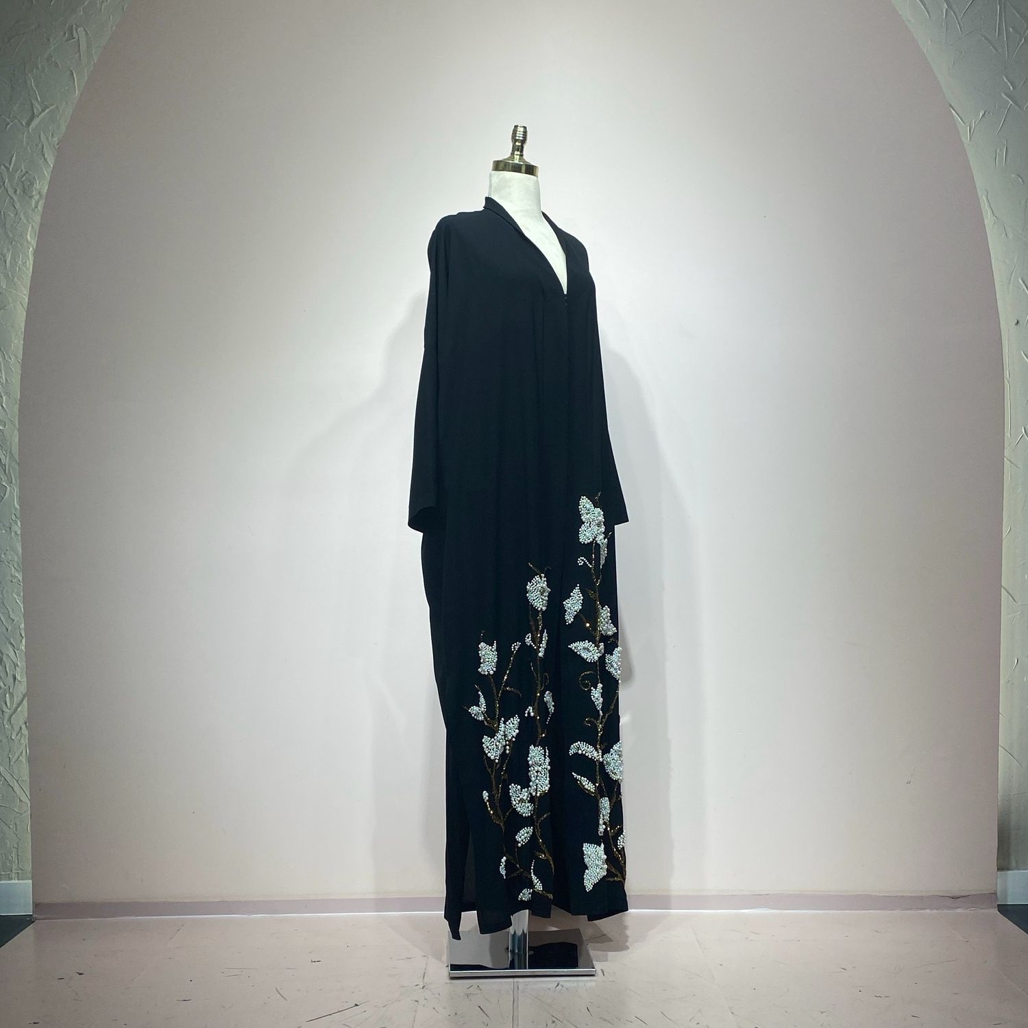 Abaya flores blanco