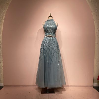 Vestido Largo,	Celeste	,Talla	40