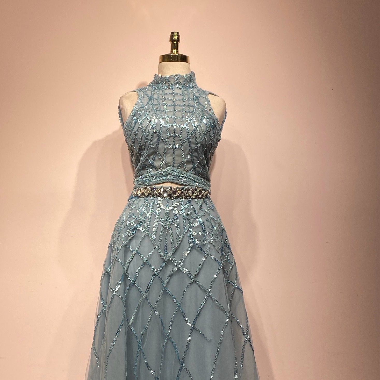 Vestido Largo,	Celeste	,Talla	40