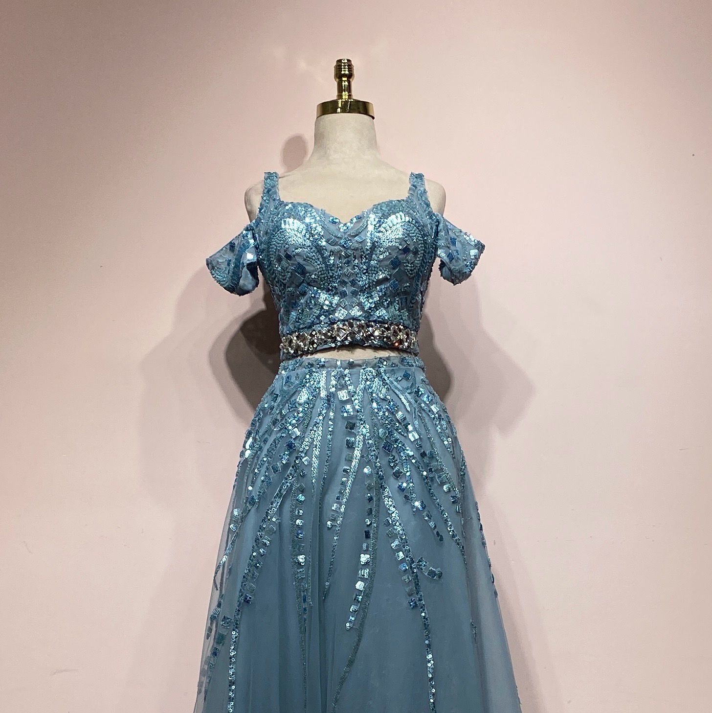 Vestido Largo,	Celeste	,Talla	40