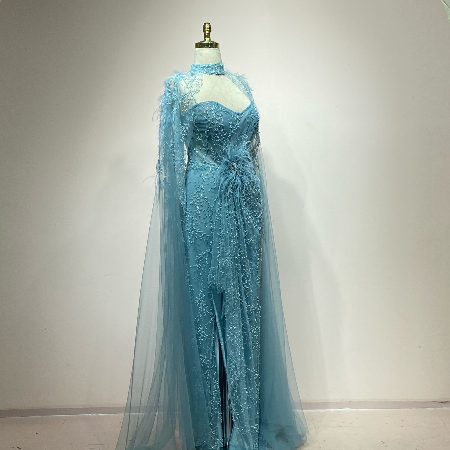 Vestido Largo Color Celeste Talla 44/12
