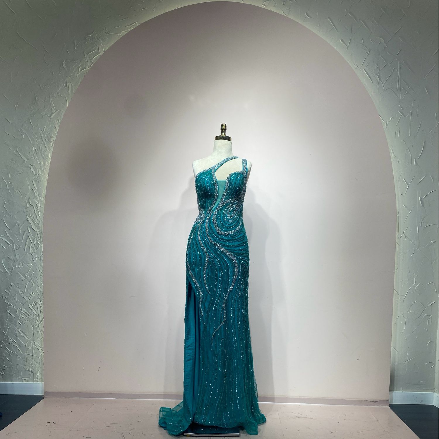 VESTIDO LARGO 	COLOR	VERDE AQUA	TALLA:	46	EU	/	14	US