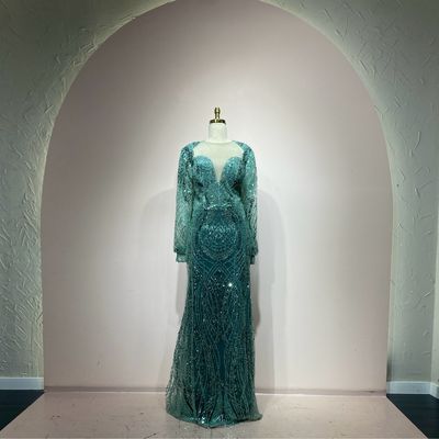 Vestido turquesa sirena con sobrefalda talla 50/18