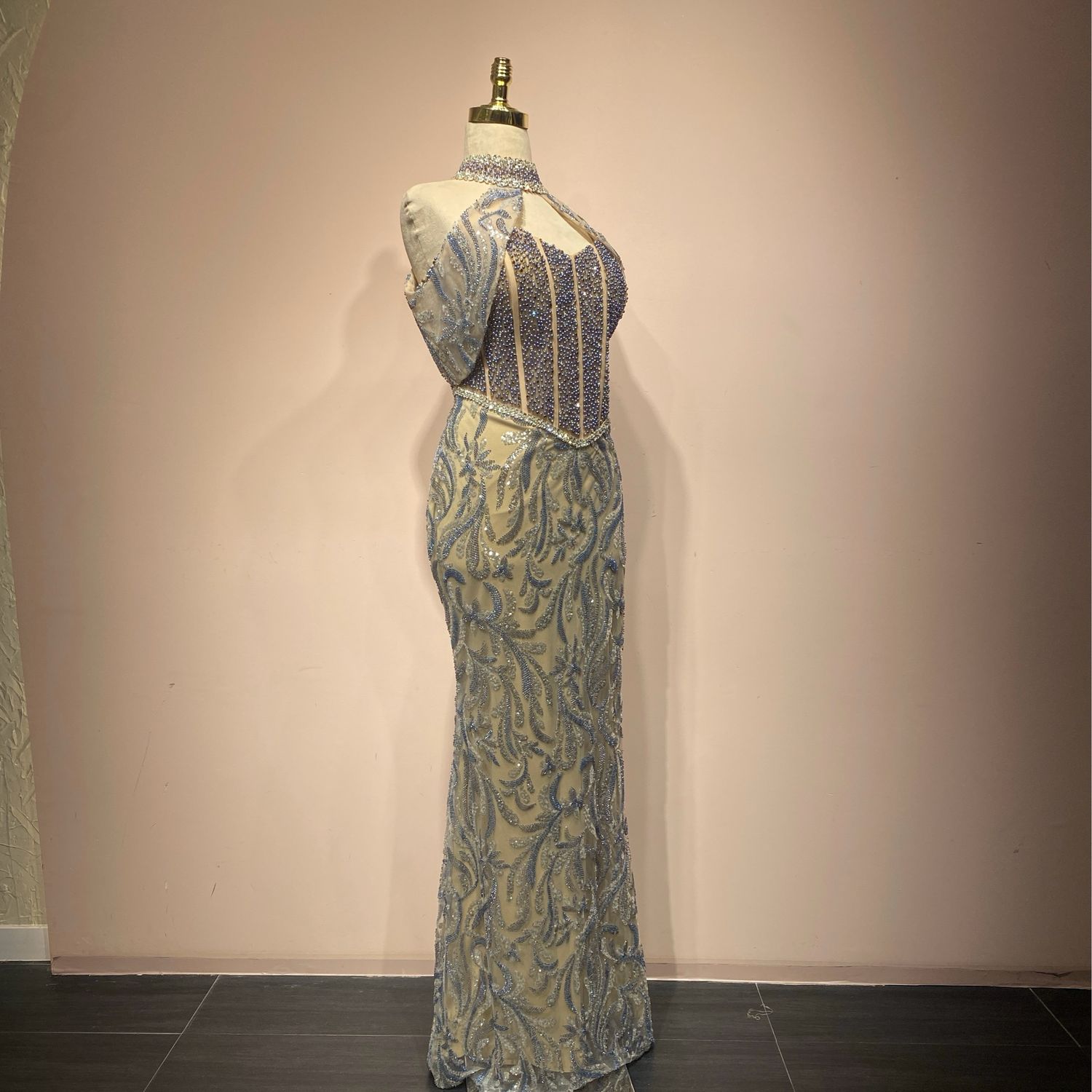 Vestido champagne blue talla 48