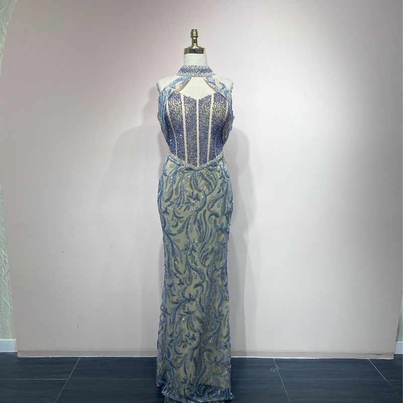 Vestido champagne blue talla 48