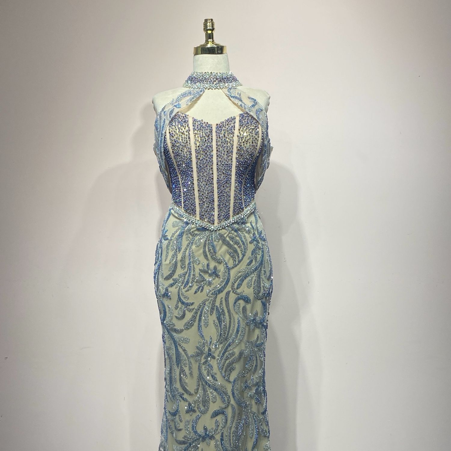 Vestido champagne blue talla 48