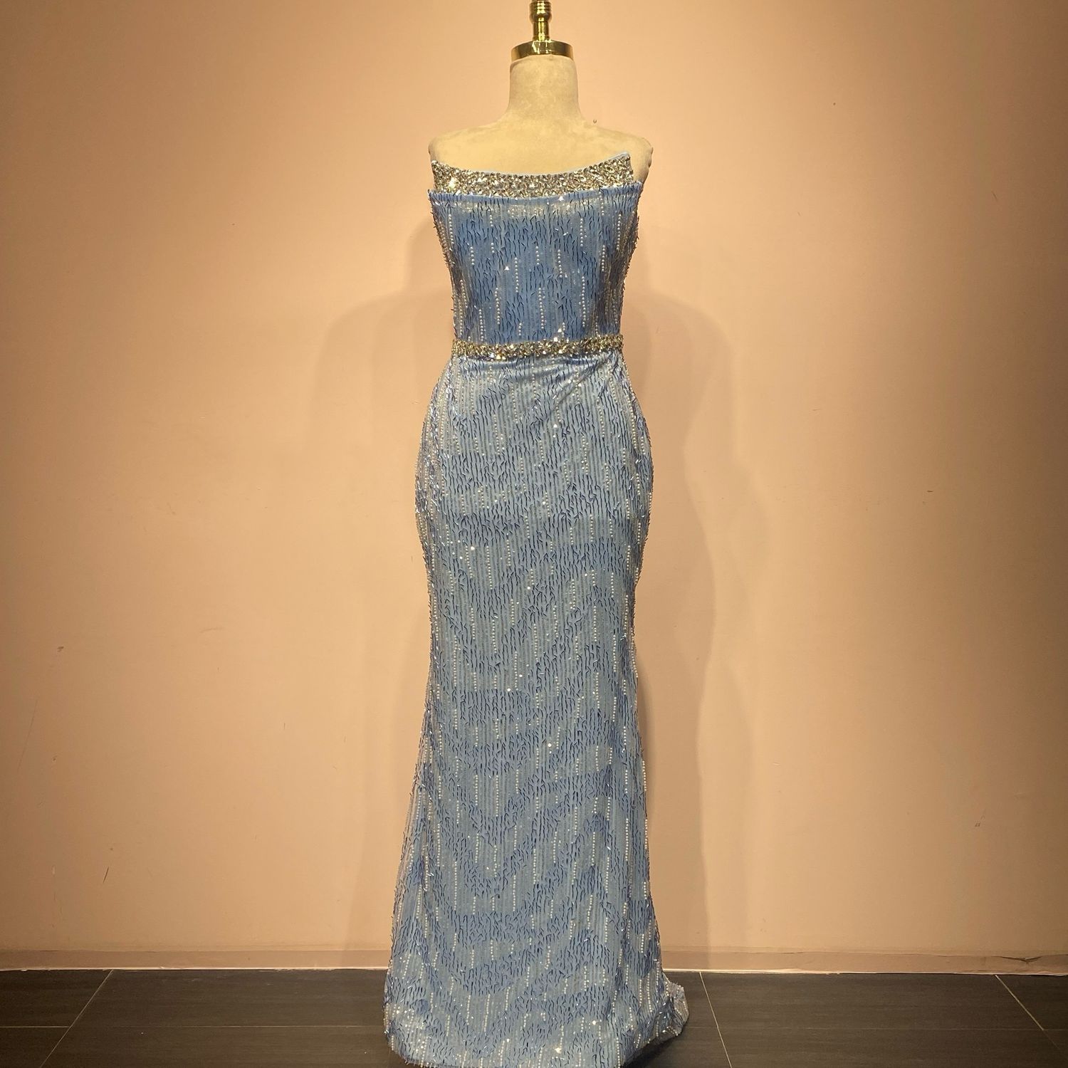 Vestido Largo Color Celeste Talla 42/10