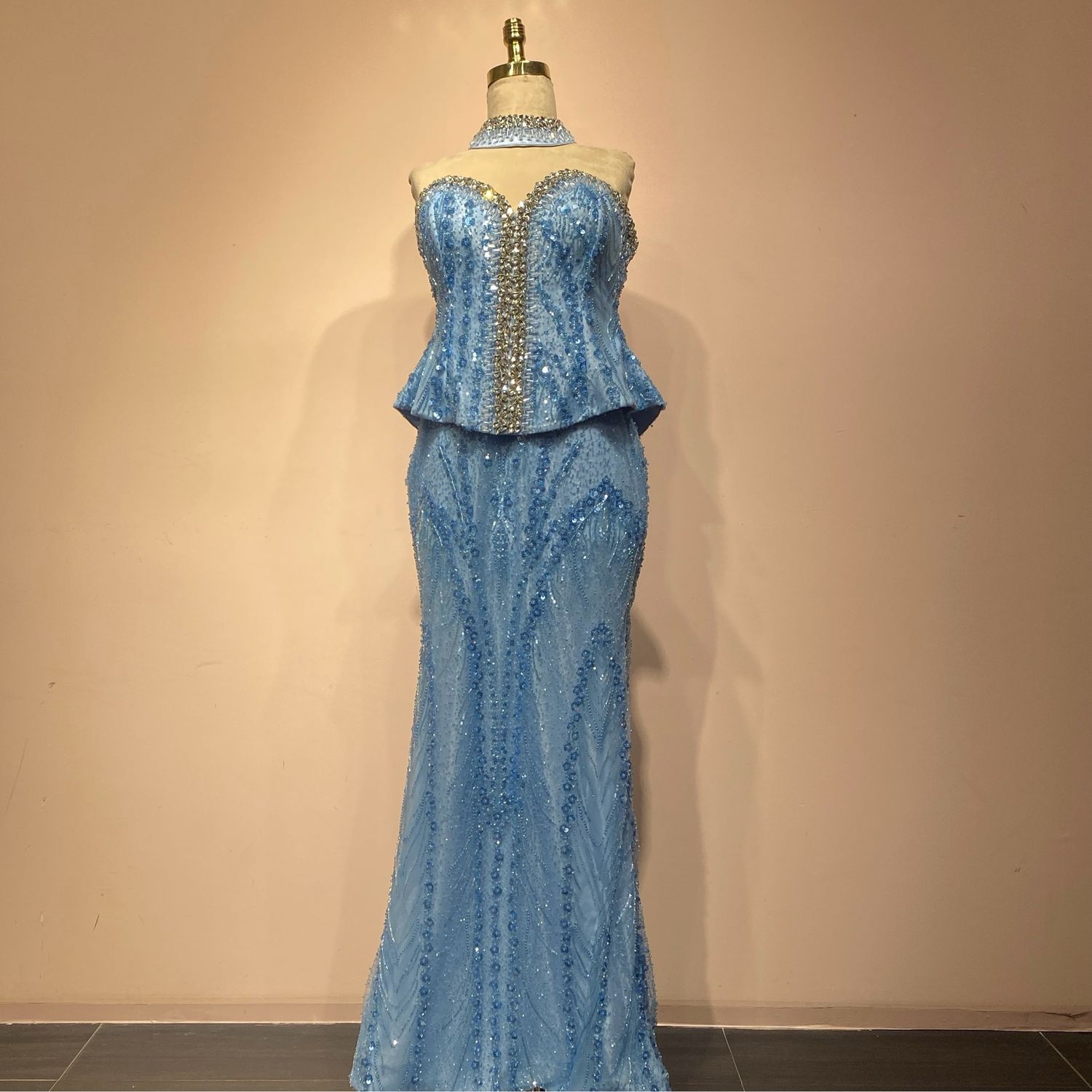 Vestido Largo color Celeste Talla42/10