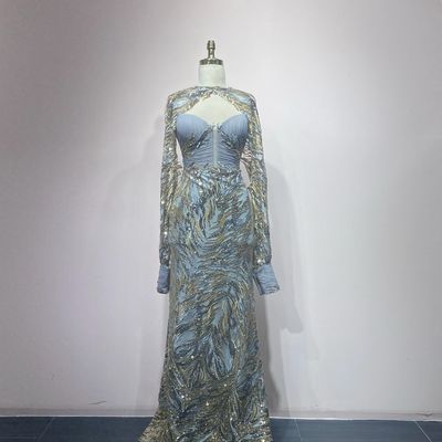 Vestido Largo Color Gris con dorado Talla 38/6
