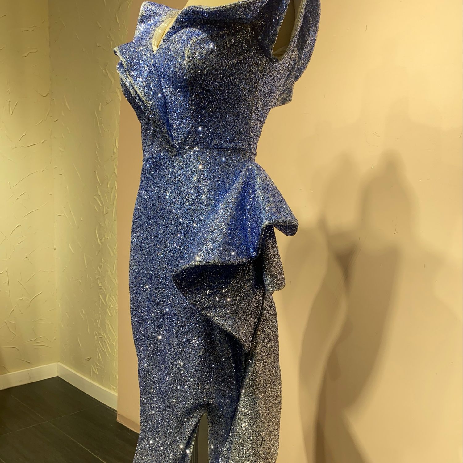 Vestido largo color azul tipo degrade, talla 42 - M