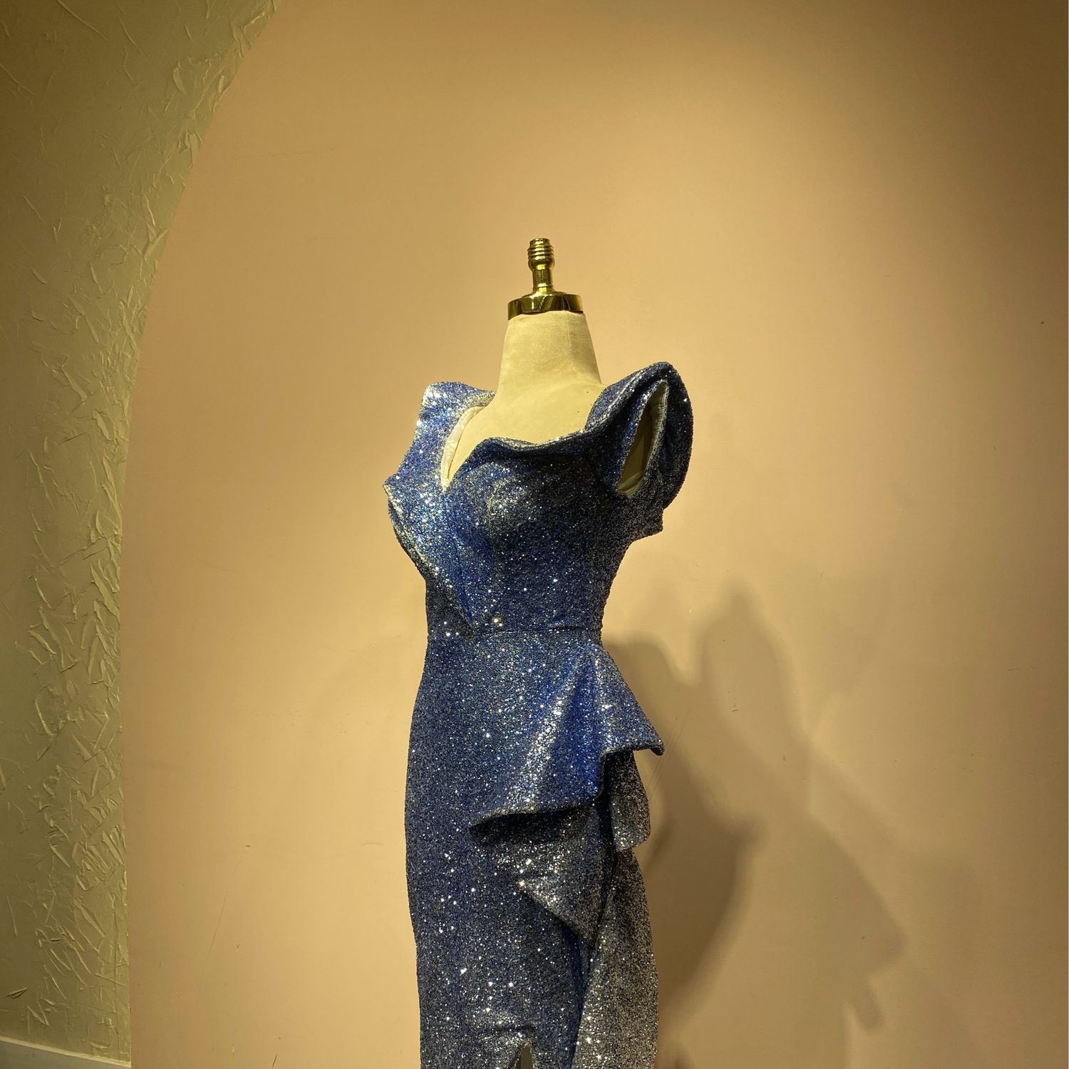 Vestido largo color azul tipo degrade, talla 42 - M