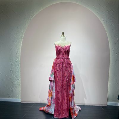 Vestido largo con sobrefalda - Coral - talla 42