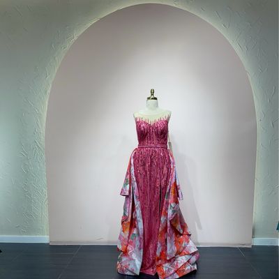 Vestido largo con sobrefalda - coral - talla 42