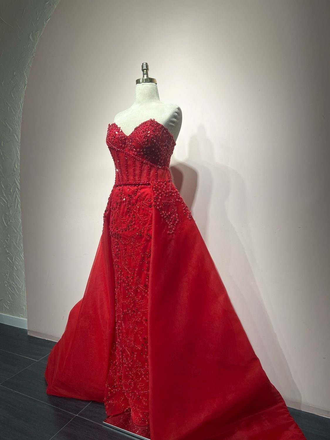 Vestido largo/con sobre falda - Rojo - talla 44