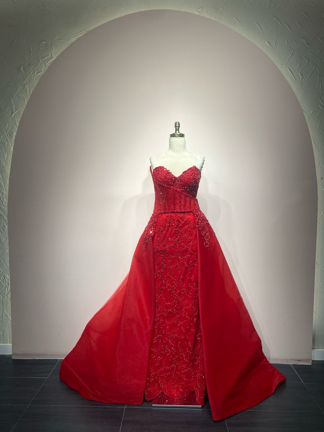 Vestido largo/con sobre falda - Rojo - talla 44